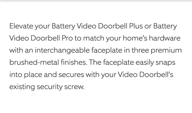 Ring Metallic Interchangeable [Faceplate Battery Video Doorbell Plus, Battery Video Doorbell Pro]