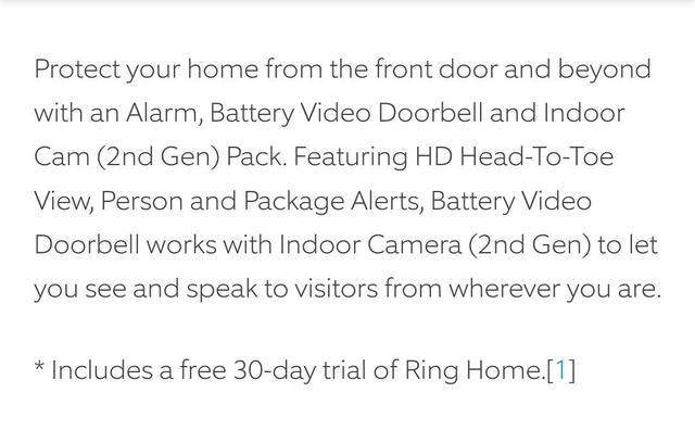 Ring Alarm, Indoor Camera 2nd Gen + Battery Video Doorbell Pack [L] no siren