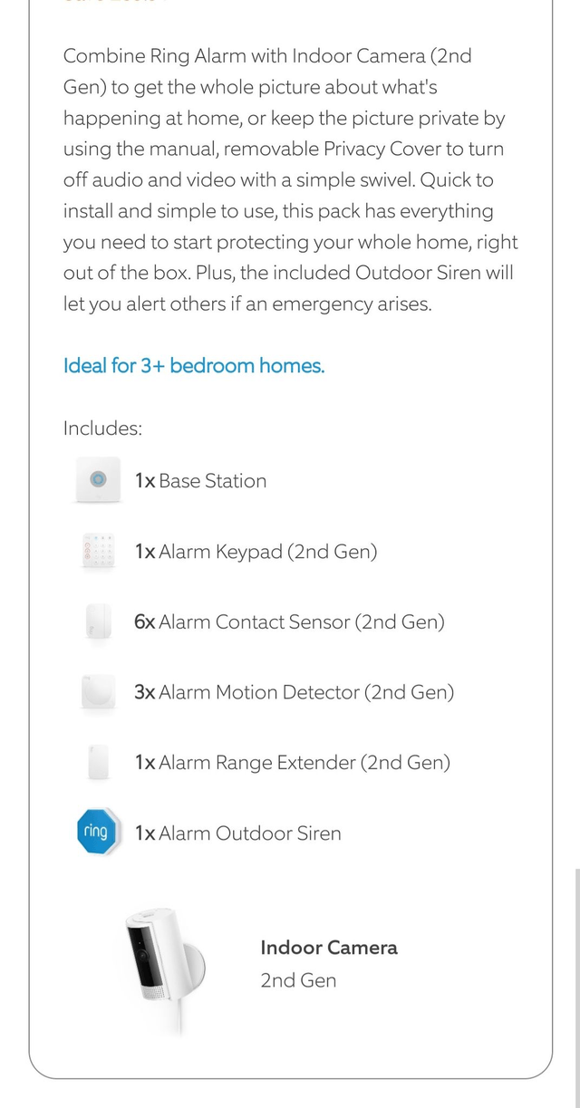 Ring Alarm + Indoor Camera 2nd Gen Pack [XL] With Siren