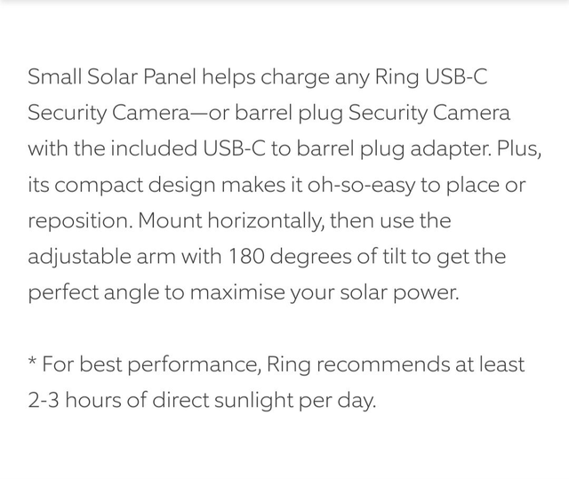 Ring Small Solar Panel USB-C [Stick Up Cam, Stick Up Cam Pro, Spotlight Cam Plus, Spotlight Cam Pro]