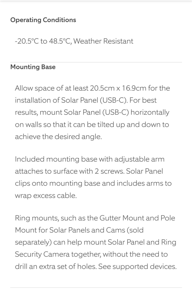 Ring Solar Panel USB-C [Stick Up Cam, Stick Up Cam Pro, Spotlight Cam Plus, Spotlight Cam Pro, Alarm Outdoor Siren]