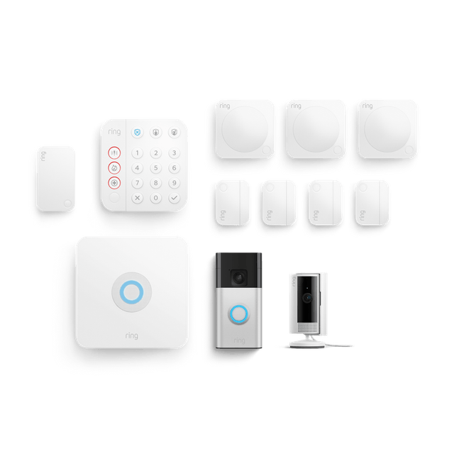 Ring Alarm, Indoor Camera 2nd Gen + Battery Video Doorbell Pack [L] no siren