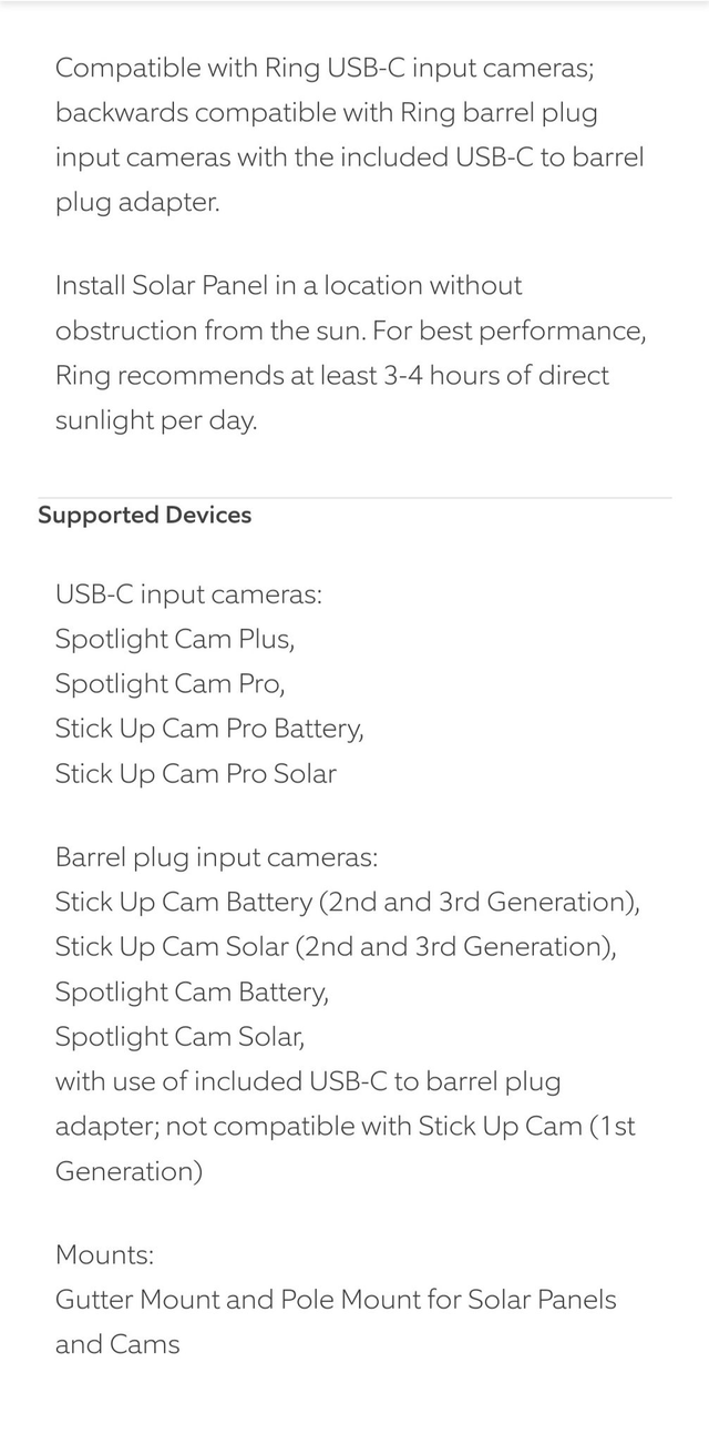 Ring Small Solar Panel USB-C [Stick Up Cam, Stick Up Cam Pro, Spotlight Cam Plus, Spotlight Cam Pro]