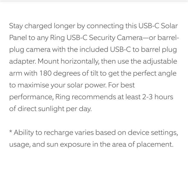 Ring Solar Panel USB-C [Stick Up Cam, Stick Up Cam Pro, Spotlight Cam Plus, Spotlight Cam Pro, Alarm Outdoor Siren]