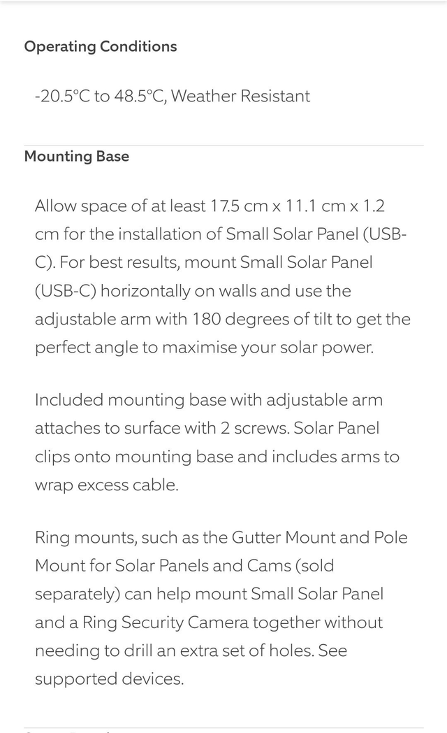 Ring Small Solar Panel USB-C [Stick Up Cam, Stick Up Cam Pro, Spotlight Cam Plus, Spotlight Cam Pro]