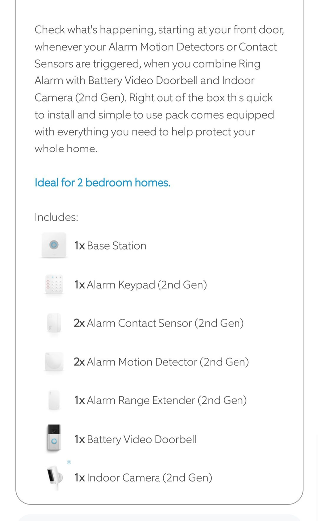 Ring Alarm, Indoor Camera 2nd Gen + Battery Video Doorbell Pack [M] With Siren