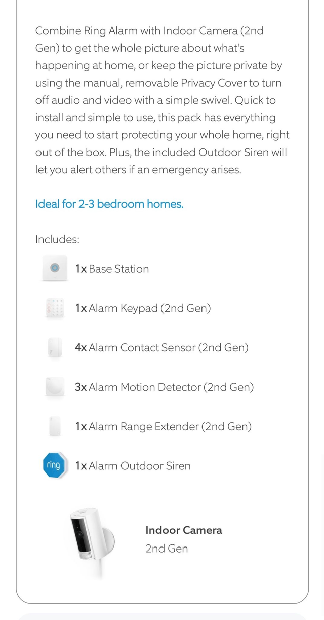 Ring Alarm + Indoor Camera 2nd Gen Pack [L] With Siren