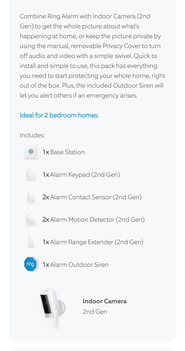 Ring Alarm + Indoor Camera 2nd Gen Pack [M] With Siren
