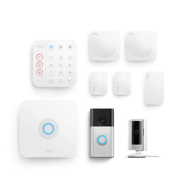 Ring Alarm, Indoor Camera 2nd Gen + Battery Video Doorbell Pack [M] no siren