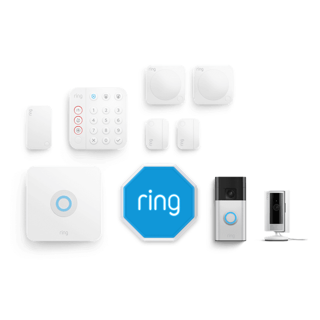 Ring Alarm, Indoor Camera 2nd Gen + Battery Video Doorbell Pack [M] With Siren