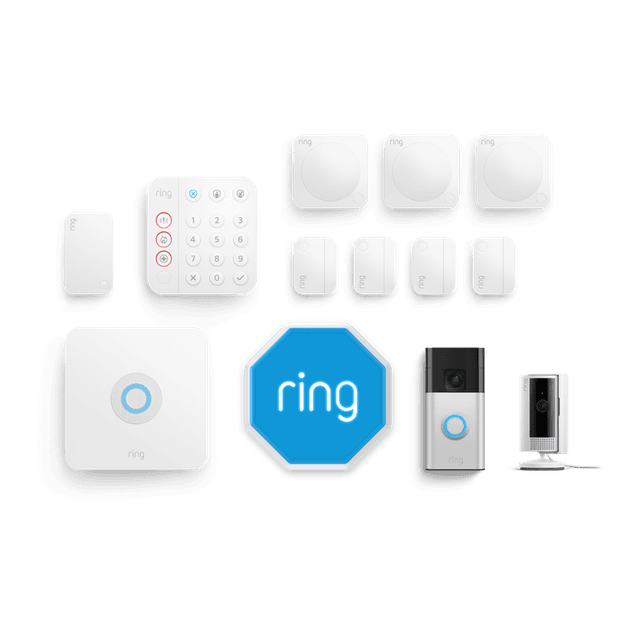 Ring Alarm, Indoor Camera 2nd Gen + Battery Video Doorbell Pack [L] With Siren